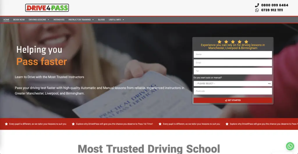 Website for Drive 4 Pass Manual & Automatic Driving School