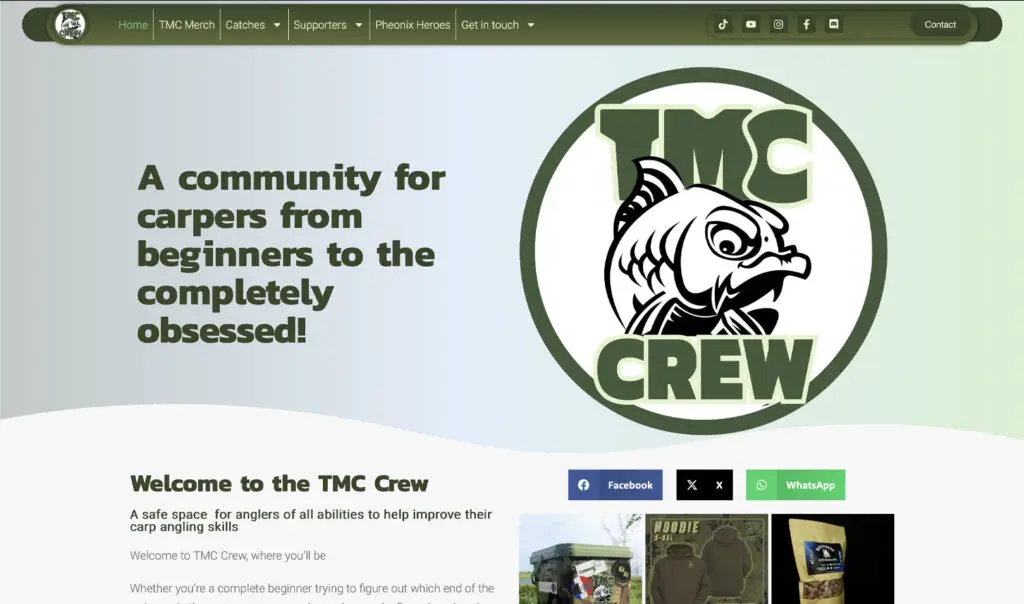 Website design for TMC Crew Carp Fishing Community