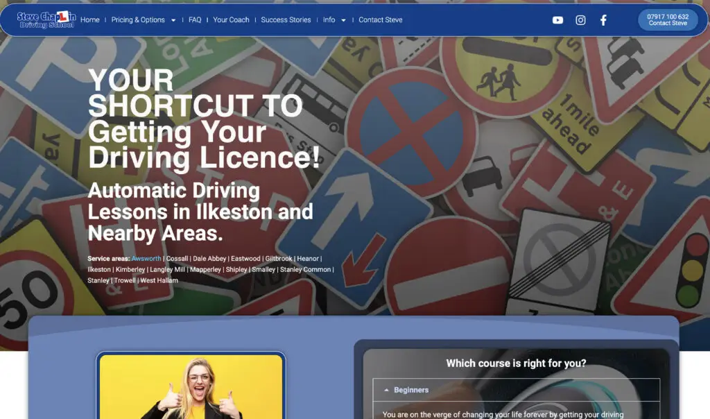 Website & Logo design for Chaplin Driving - driving lessons in Ilkeston